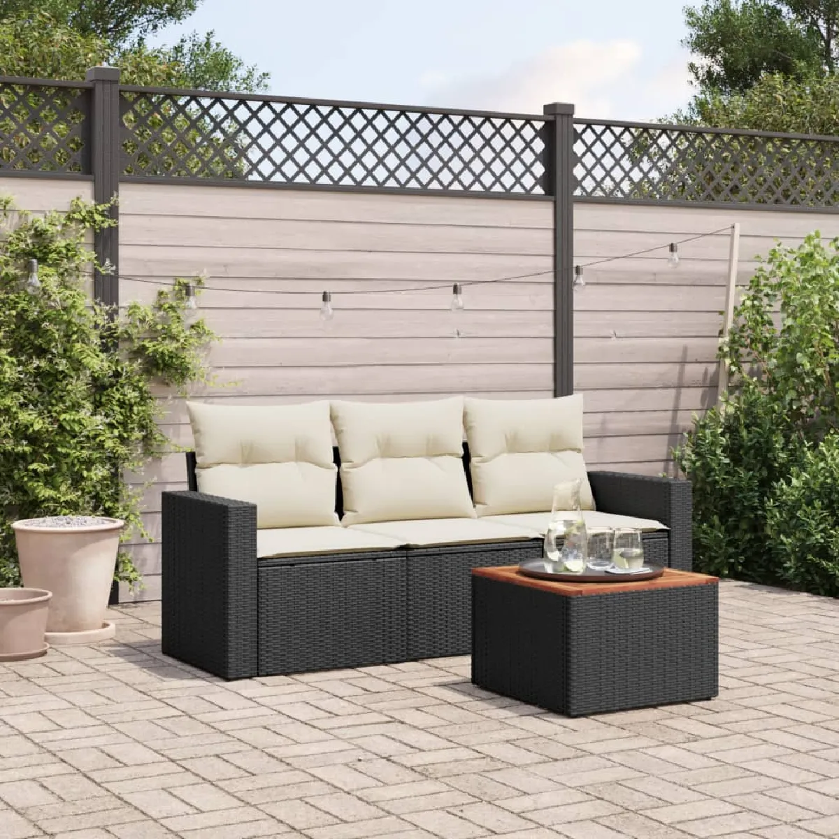 VIDAXL Salon de jardin 4 pcs avec coussins résine tressée - vue 5