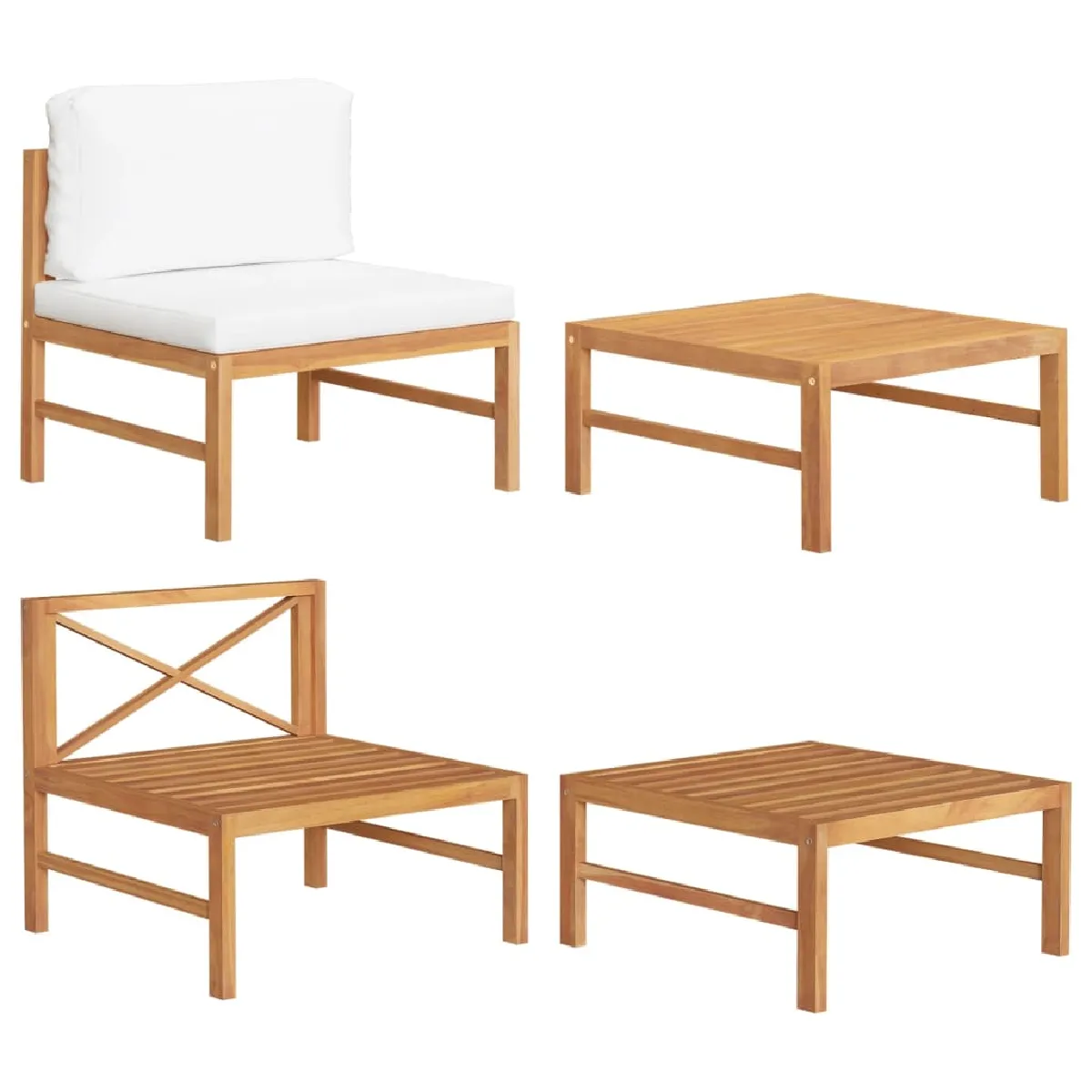 vidaXL Salon de jardin 2 pcs avec coussins crème bambou ensemble de salon de jardin salons de patio siège de 363461 - vue 3