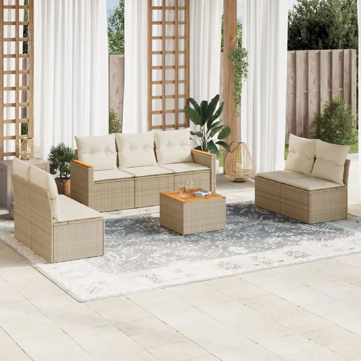 Vidaxl Beige Salon De Jardin Avec Coussins (8 Pièces)