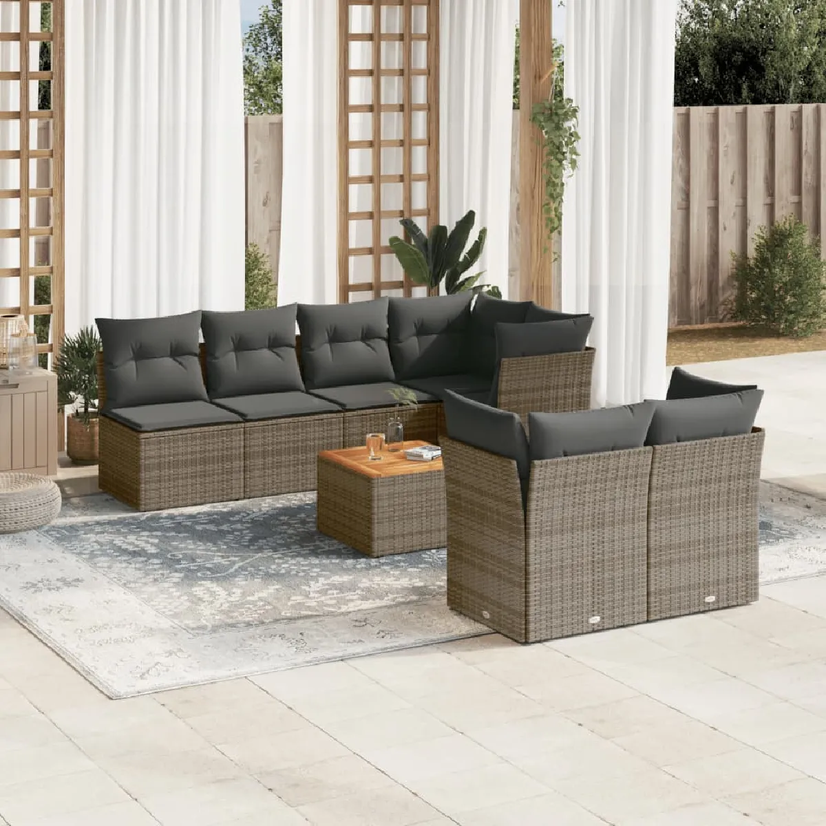 Vidaxl Gris Salon De Jardin Modulable Rotin 8 Pieces 5 Personnes - Image 3