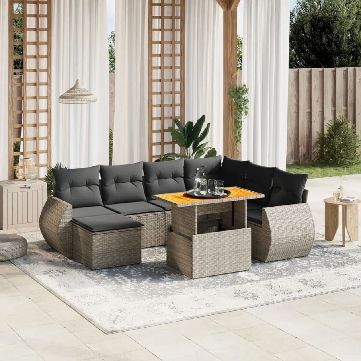 Non Communiqué Gris Vidaxl Salon De Jardin Avec Coussins 8 Pcs, Canapés De Terrasse, Ensemble De Meubles De Patio, Mobilier D'extérieur, 3272313 - Image 3