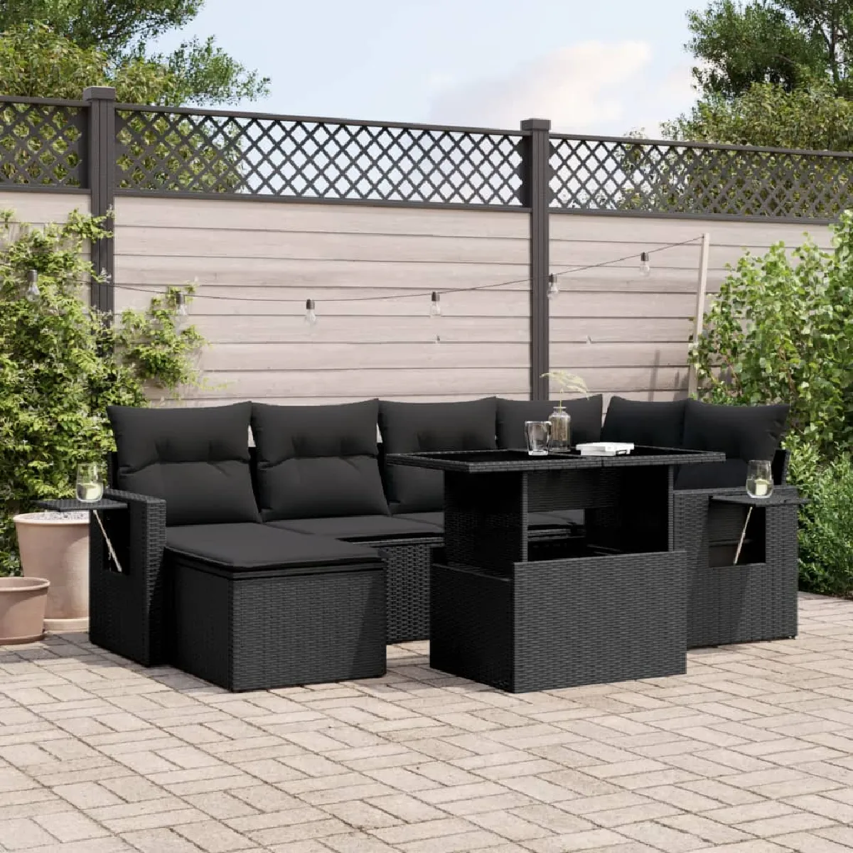 vidaXL Ensemble salon de jardin 7 pcs avec coussins Résine tressée - vue 2