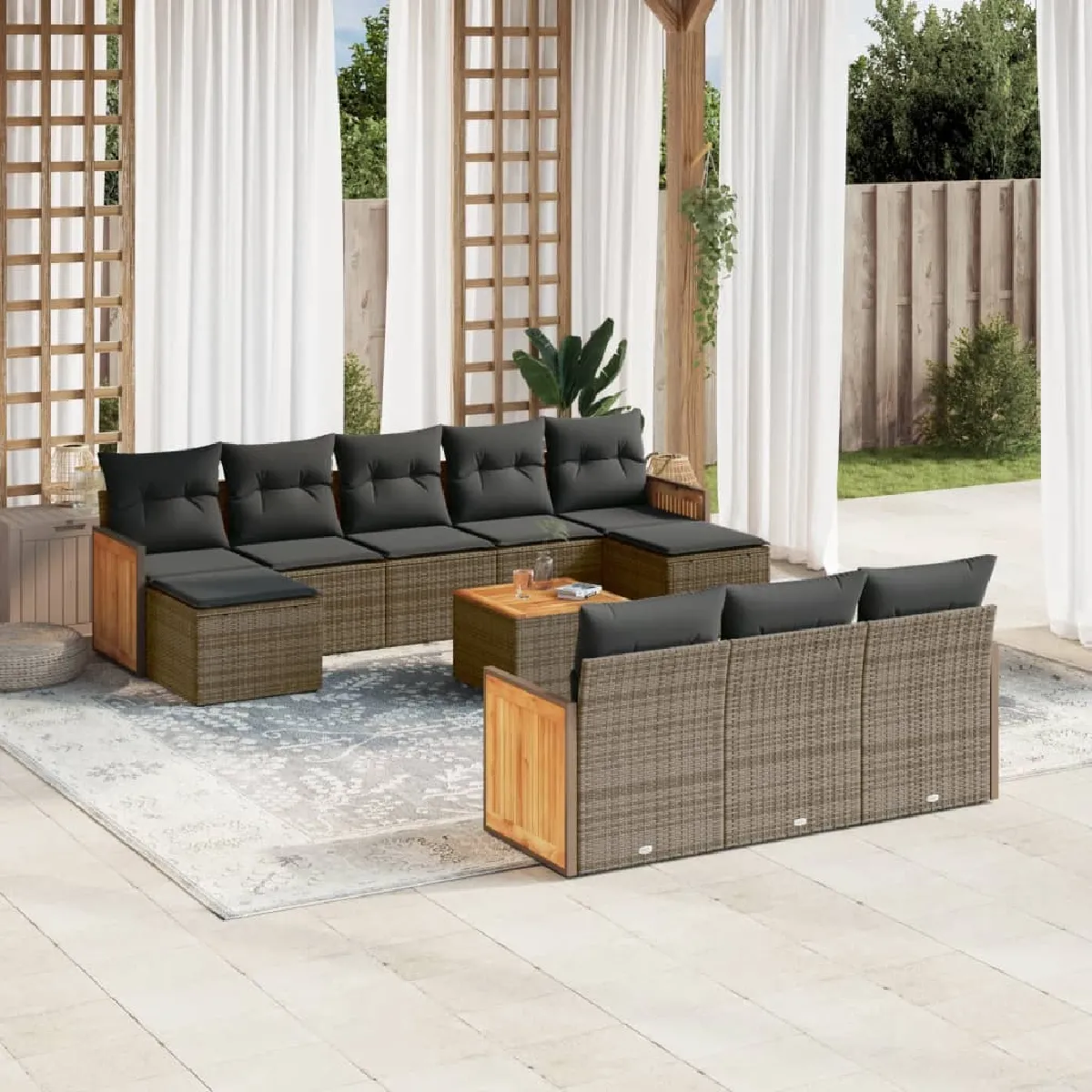 VIDAXL - Salon de jardin modulable - Rotin - Gris - 10 personnes - 11 pièces - Image 3