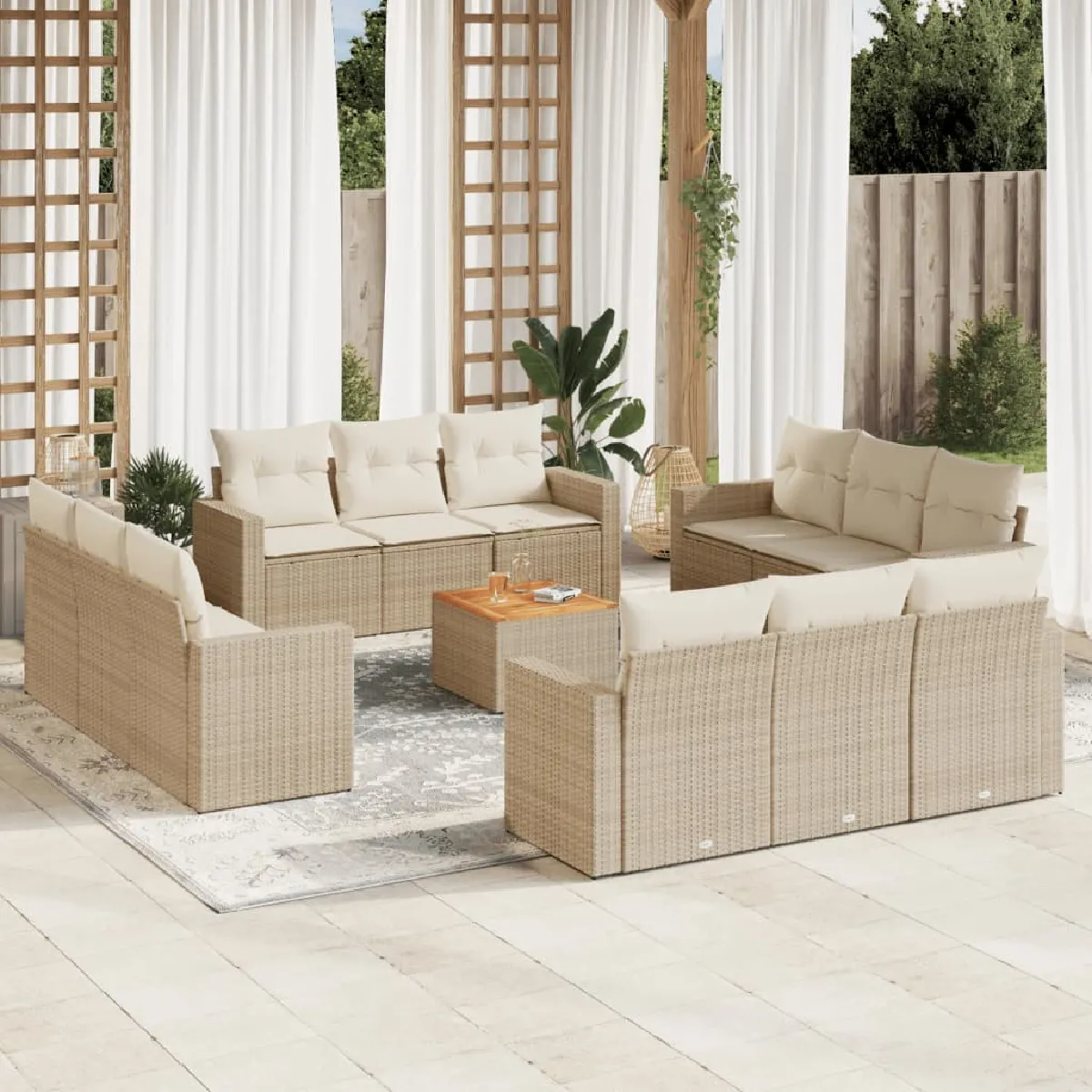 vidaXL Salon de jardin avec coussins 13 pcs résine tressée 3223538 - vue 2