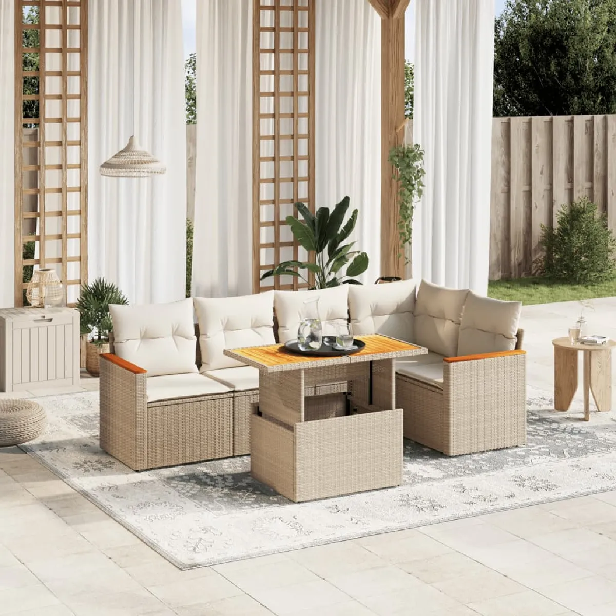 vidaXL - Salon de jardin modulable - 5 places - Rotin - Beige - Image 2
