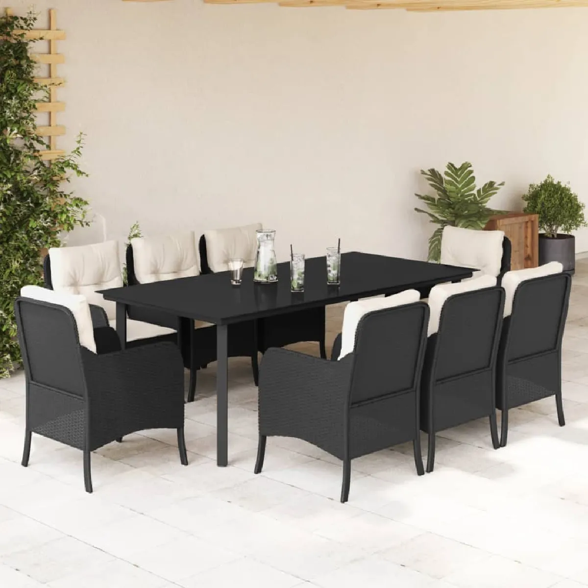 Ensemble à manger de jardin VIDAXL - 9pcs - Coussins noirs