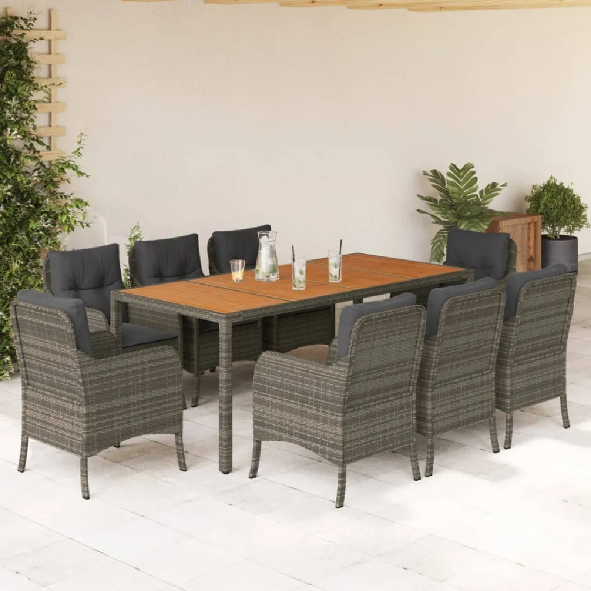 VidaXL Ensemble jardin 9 pcs Coussins Poly Rotin - vue 2