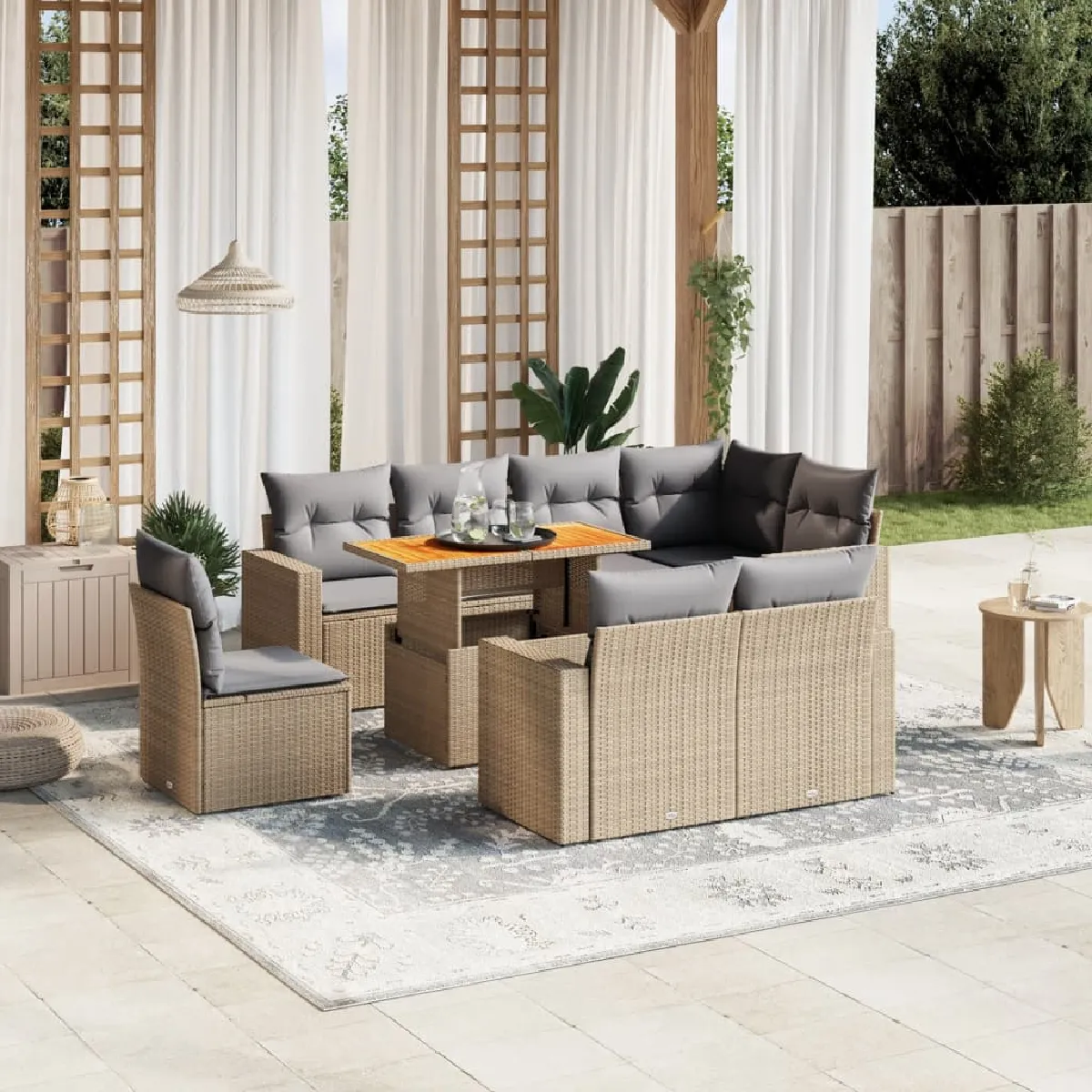 Non Communiqué Beige Vidaxl Salon De Jardin Avec Coussins 9 Pcs, Canapés De Terrasse, Ensemble De Meubles De Patio, Mobilier D'extérieur, 3271409 - Image 3