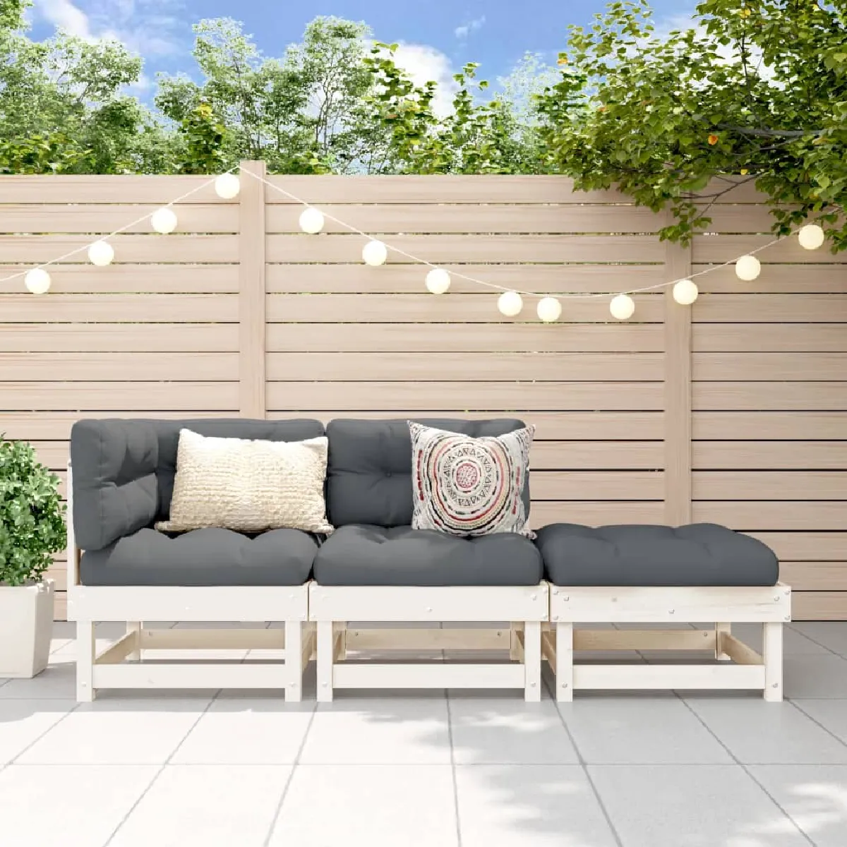 VIDAXL Salon de jardin 3 pcs - Blanc