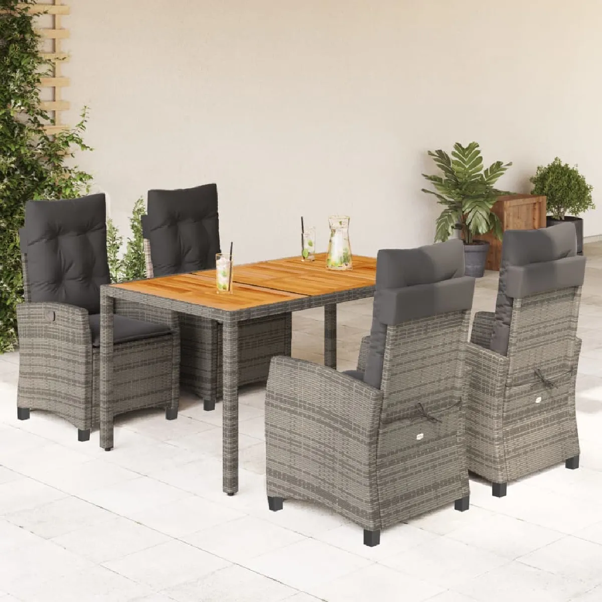 Non Communiqué Gris Vidaxl Ensemble À Manger De Jardin Avec Coussins 5 Pcs, Table Et Chaises Avec Dossier Réglable, Meubles D'extérieur, 3212674 - Image 3