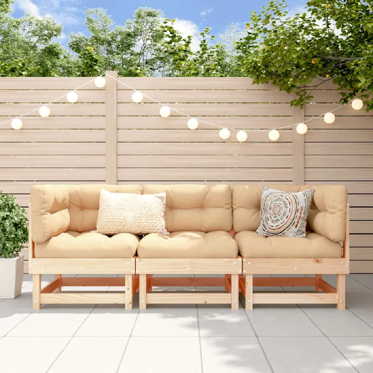 vidaXL Salon de jardin 3 pcs Bois de pin massif