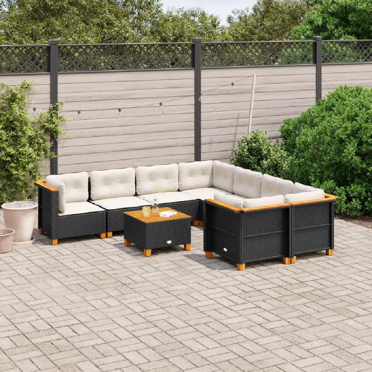 vidaXL Salon de jardin 9 pcs - Noir résine tressée