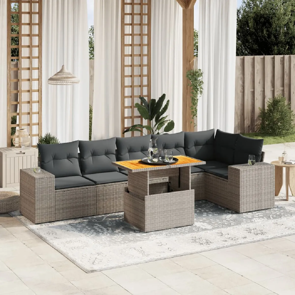 Non Communiqué Gris Vidaxl Salon De Jardin Avec Coussins 7 Pcs, Canapés De Terrasse, Ensemble De Meubles De Patio, Mobilier D'extérieur, 3272649 - Image 3