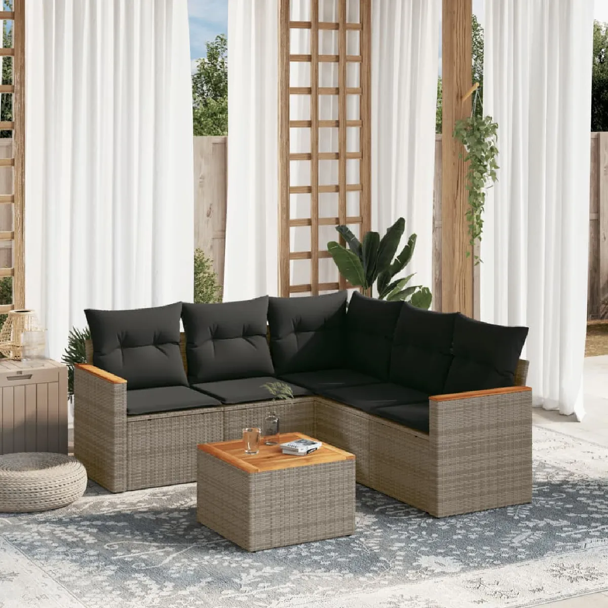 vidaXL Salon de jardin 6 pcs avec coussins - Gris