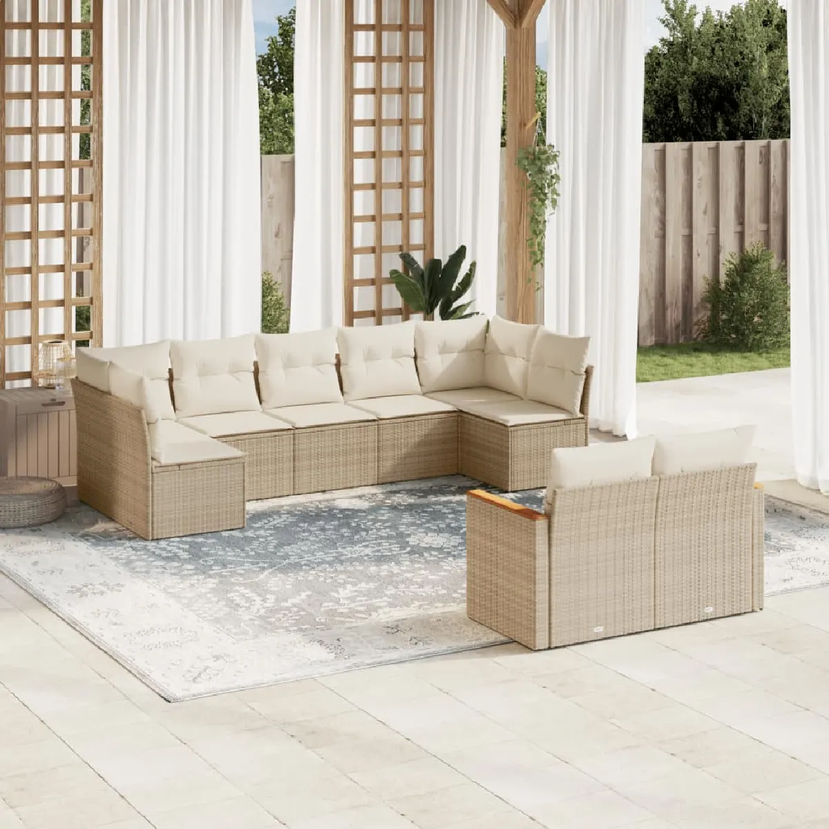 VIDAXL - Salon de jardin - Ensemble 9 pièces - Beige - Image 3
