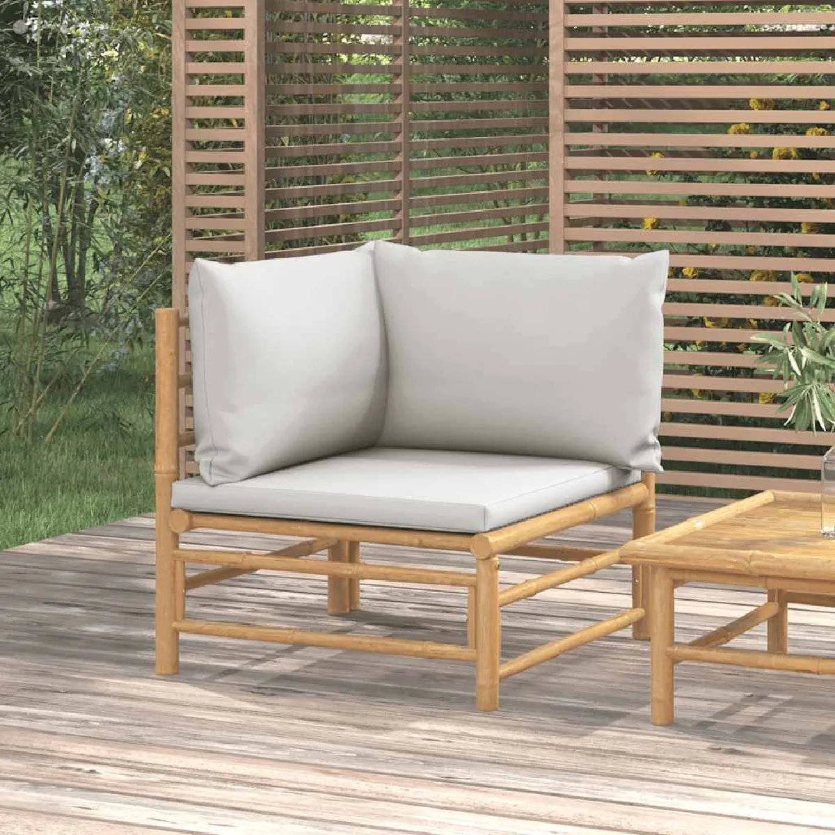 VIDAXL Canapé d'angle de jardin - Gris clair - Bambou