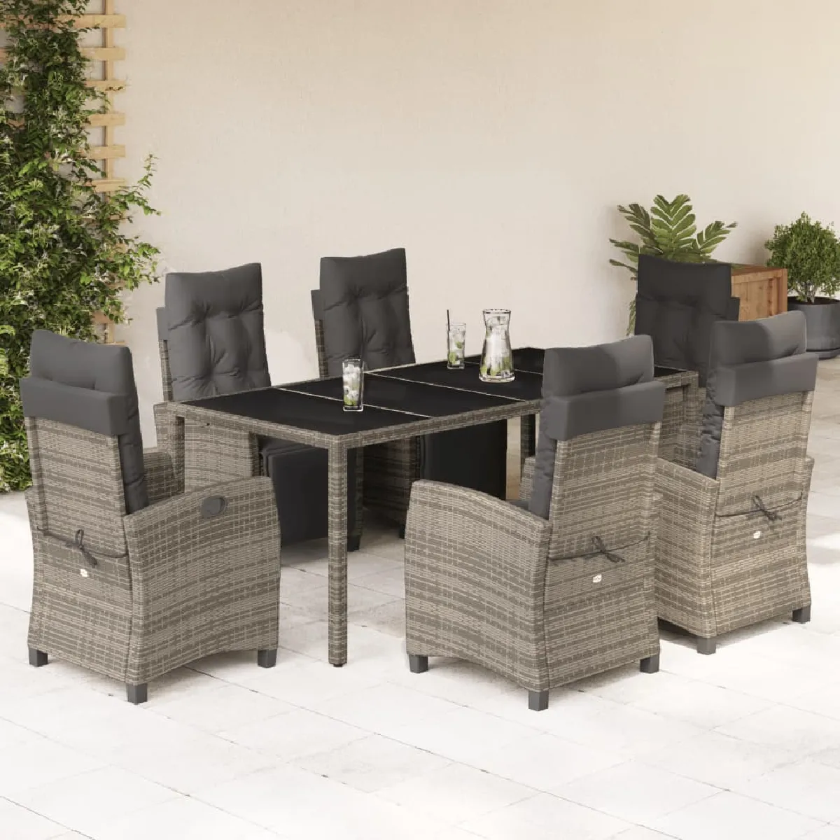 vidaXL Ensemble à manger 7 pcs avec coussins Rotin