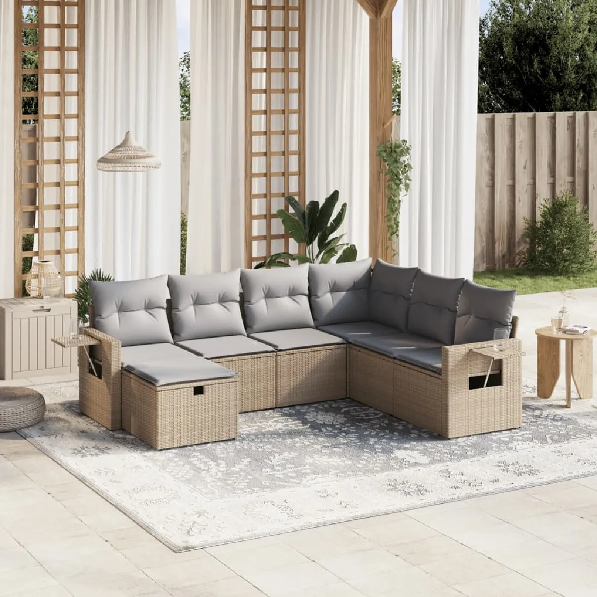 vidaXL Salon de jardin 7 pcs - Mélange beige