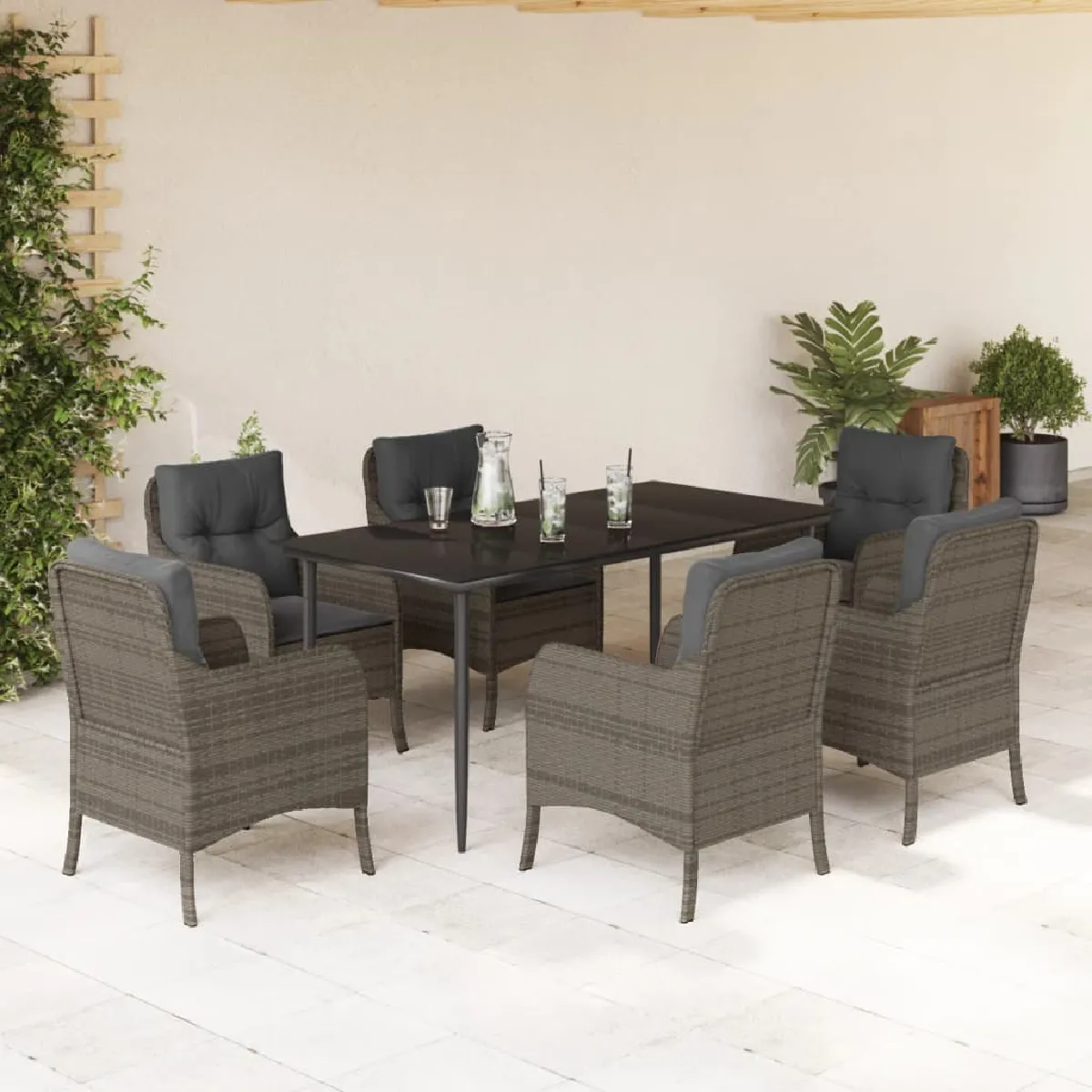 vidaXL Ensemble à manger de jardin - 7 pcs gris rotin