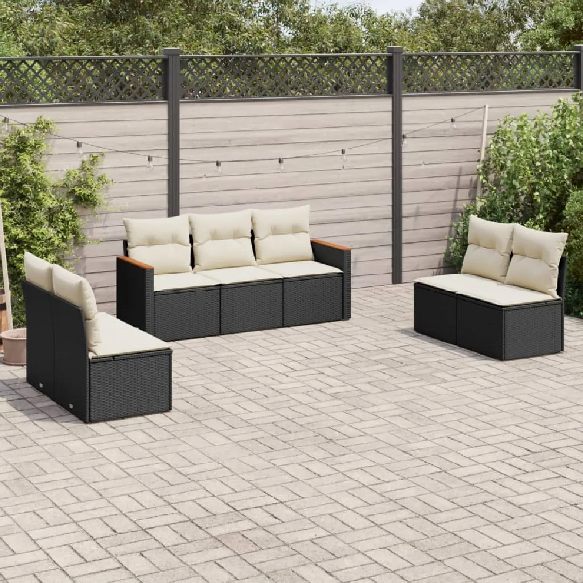 vidaXL Salon de jardin 7 pcs avec coussins - Noir Résine Tressée