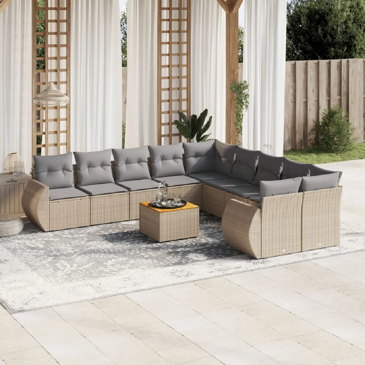 VIDAXL  Salon de Jardin 11 pcs - Beige