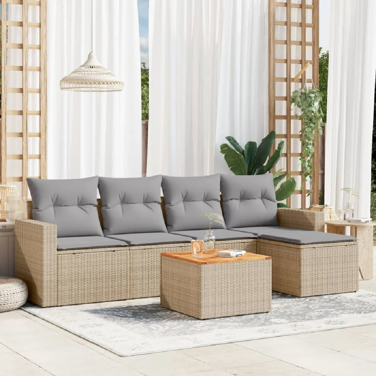 vidaXL Salon de jardin avec coussins 6 pcs - Beige résine tressée
