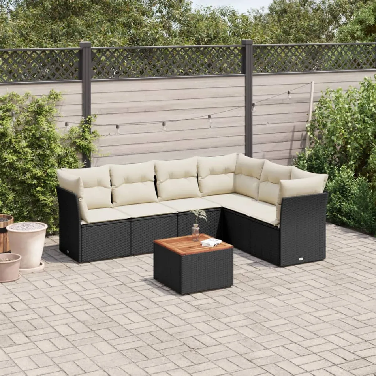 vidaXL Salon de jardin 7 pcs avec coussins noir