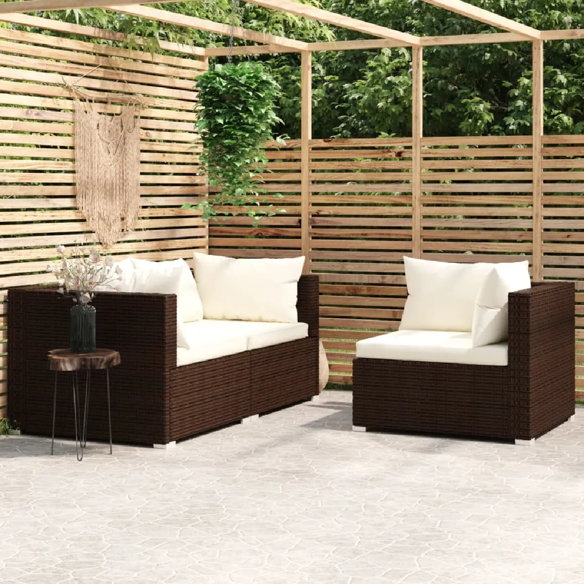 vidaXL Salon de jardin 3 pcs avec coussins Résine tressée 362331 - vue 4