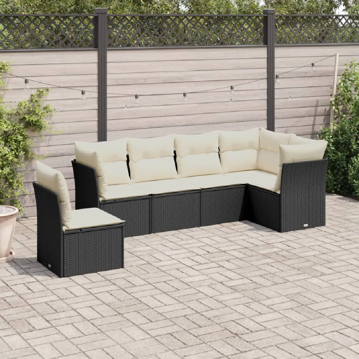 vidaXL Salon de jardin 6 pcs coussins résine tressée noir