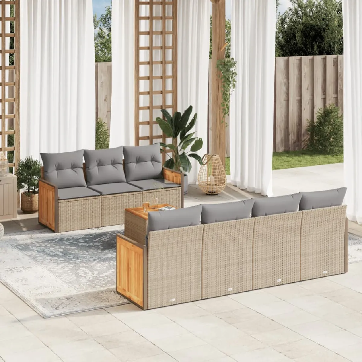 Salon de jardin vidaXL 8 pcs avec coussins
