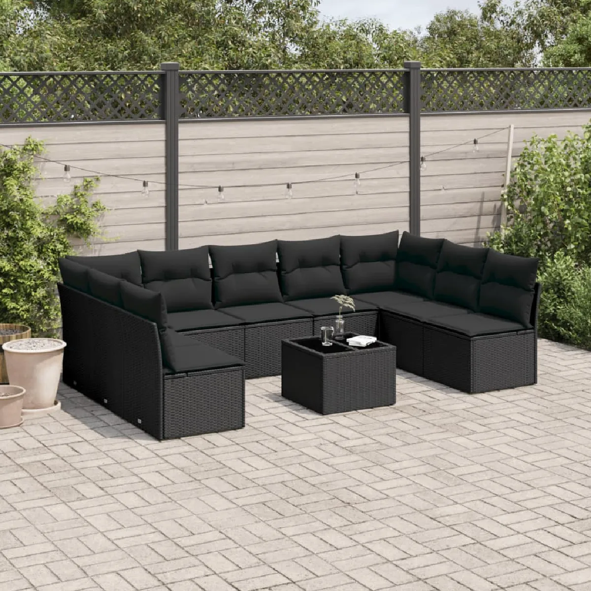 vidaXL Salon de Jardin 10 pcs avec Coussins - Noir