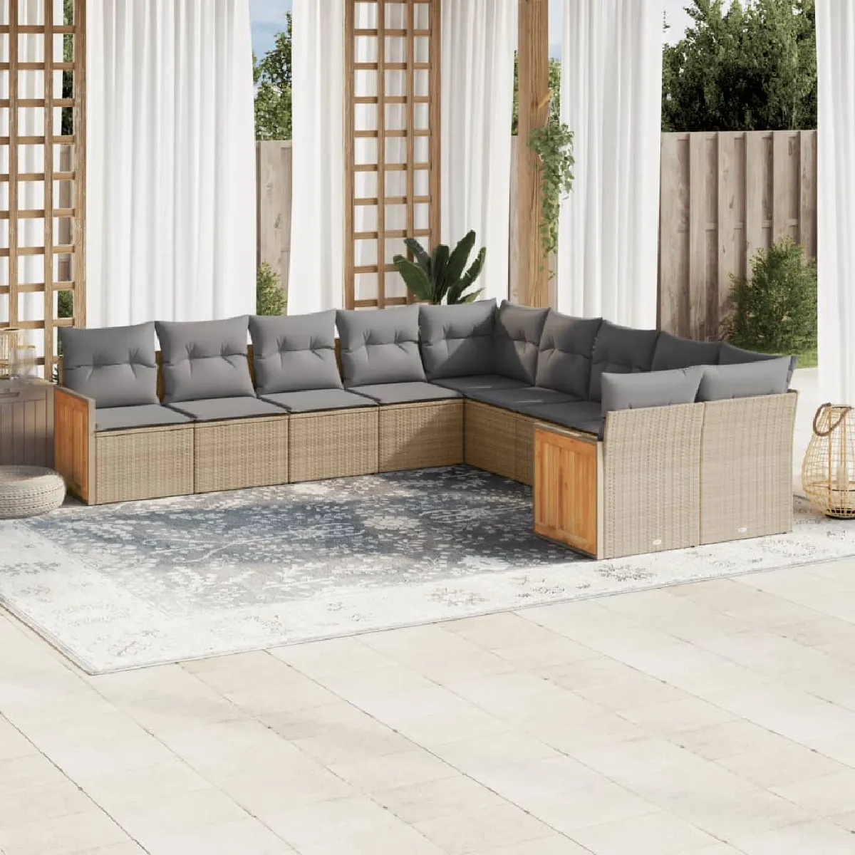 vidaXL Salon de jardin avec coussins 10 pcs beige