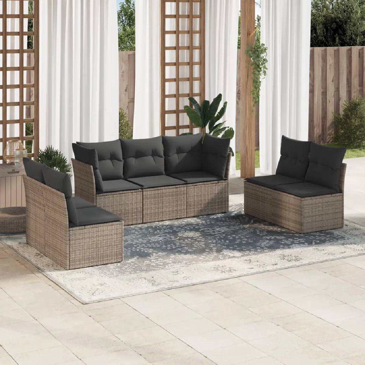 vidaXL Salon de jardin avec coussins 7 pcs - Gris