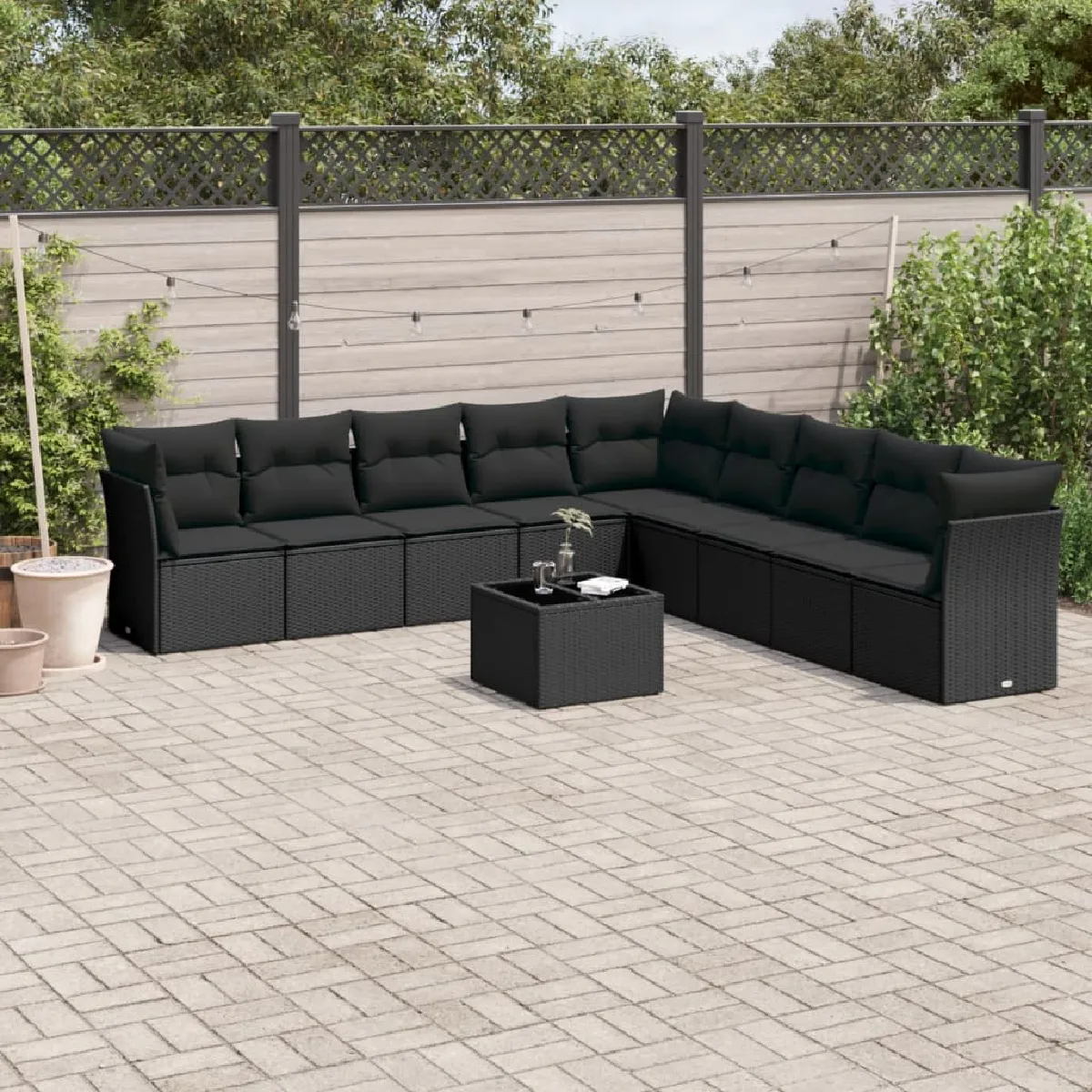 vidaXL Salon de jardin 10 pcs avec coussins résine tressée - vue 10