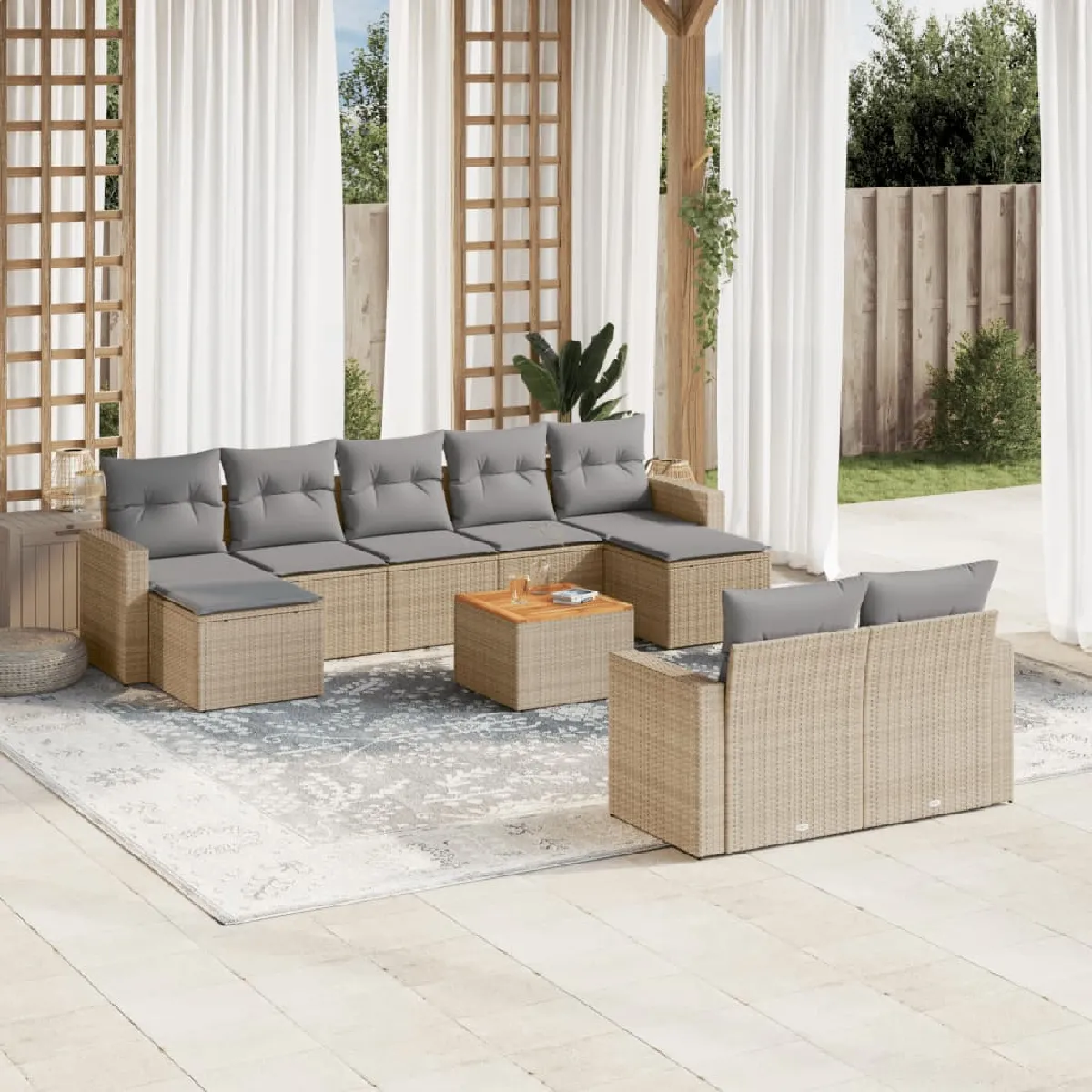 Non Communiqué Beige Salon De Jardin Modulable Vidaxl Resine Tressee 9 Personnes 62 X 55 X 69 Cm 10 Pieces - Image 3