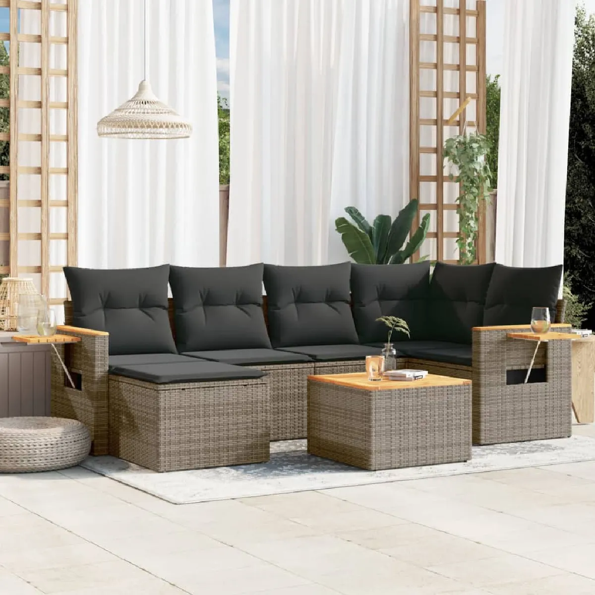 vidaXL Salon de jardin avec coussins 7 pcs résine tressée - vue 8