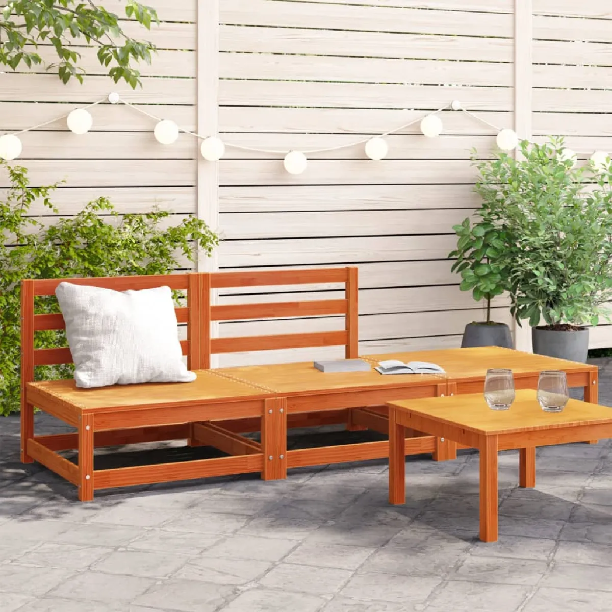 vidaXL Canapé Jardin 2 places avec repose-pieds - Bois pin