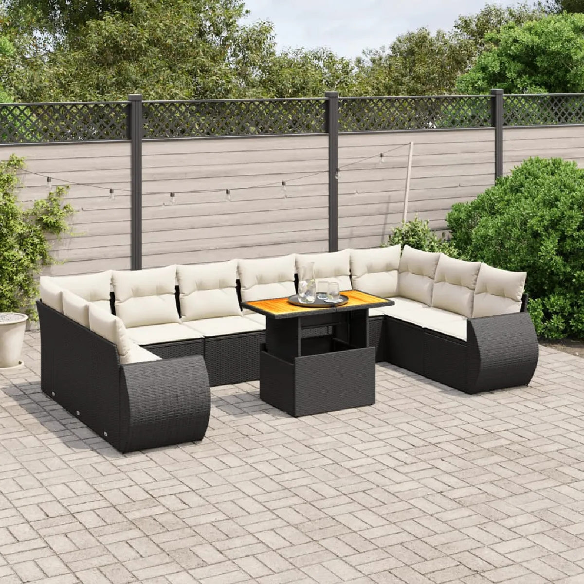 vidaXL Salon de Jardin avec Coussins 11 pcs Canapés de Terrasse Ensemble de Meubles de Patio Mobilier d'Extérieur 3272365 - vue 2
