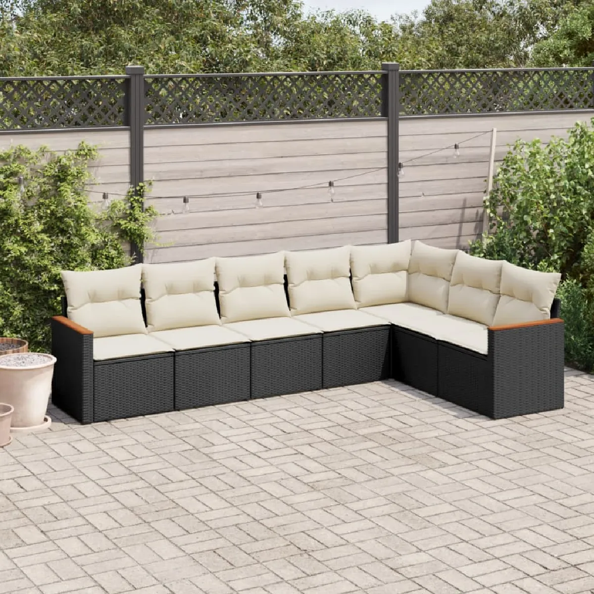 vidaXL Salon de Jardin 7 pcs Noir Résine Tressée