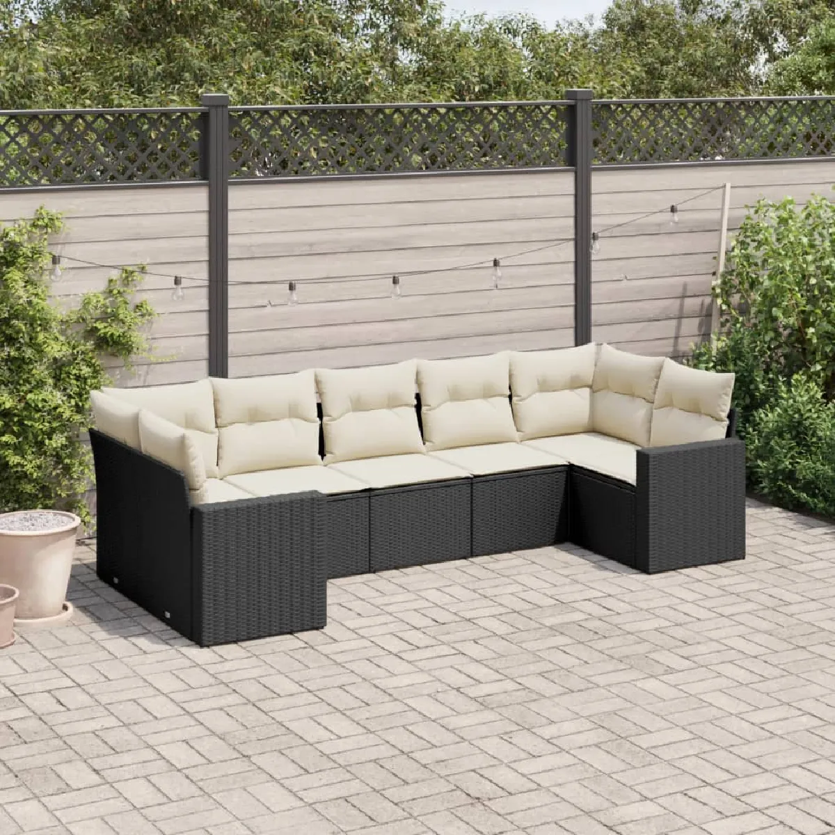 VIDAXL Salon de jardin 7 pcs avec coussins - Noir