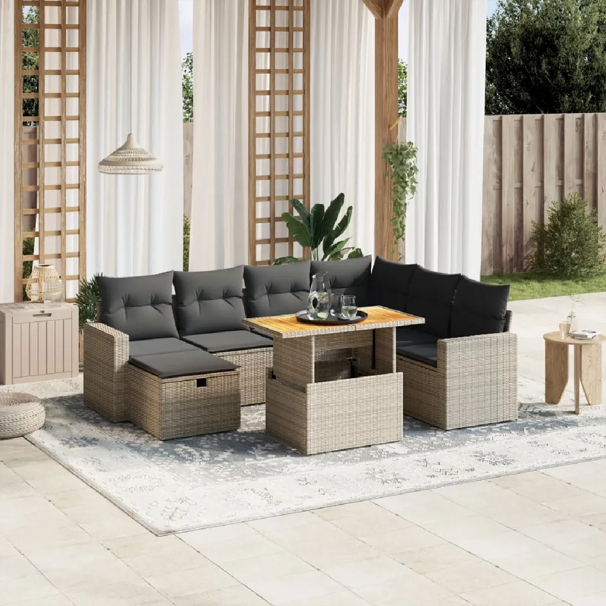 Non Communiqué Gris Vidaxl Salon De Jardin Avec Coussins 8 Pcs, Canapés De Terrasse, Ensemble De Meubles De Patio, Mobilier D'extérieur, 3271431 - Image 3