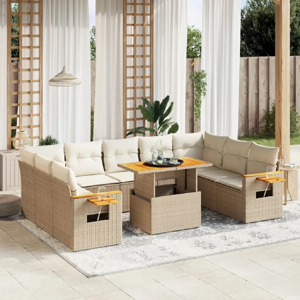 Salon de jardin VIDAXL - 11 pcs beige résine tressée