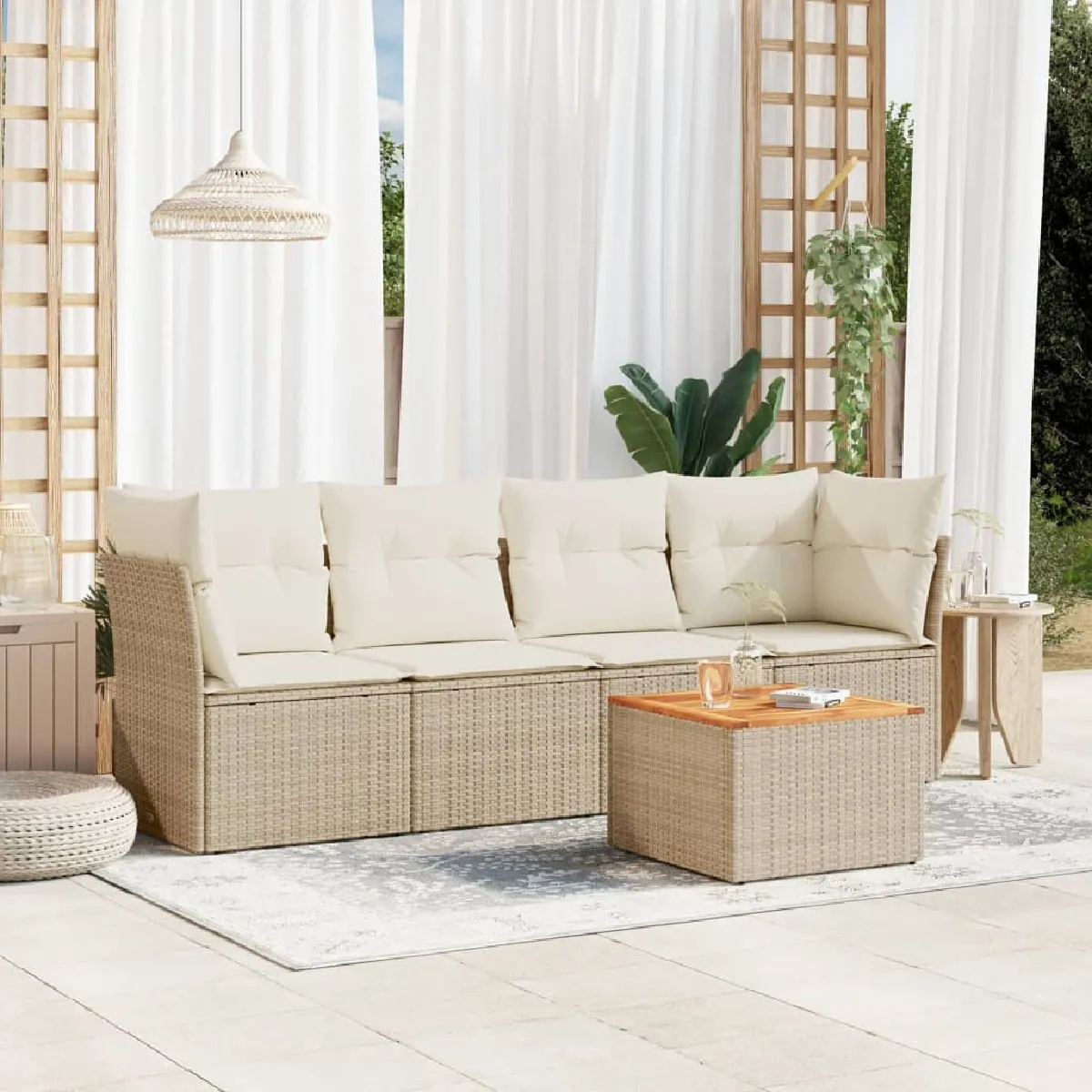 VIDAXL Salon de jardin 5 pcs - Beige