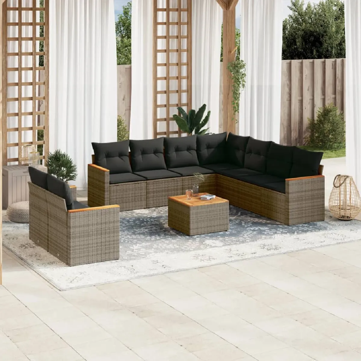 Vidaxl Salon de Jardin avec Coussins 10 pcs / Résine Tressée - vue 10