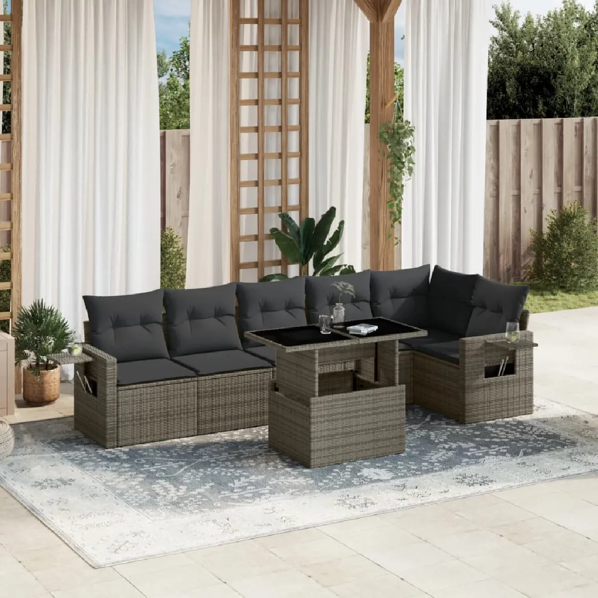 Non Communiqué Gris Salon De Jardin Modulable Vidaxl Rotin 7 Pieces 62 X 62 X 69 Cm - Image 3