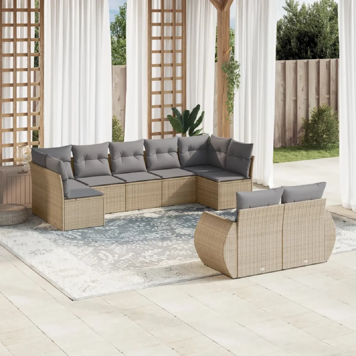 vidaXL Salon de jardin avec coussins 9 pcs résine tressée - vue 4