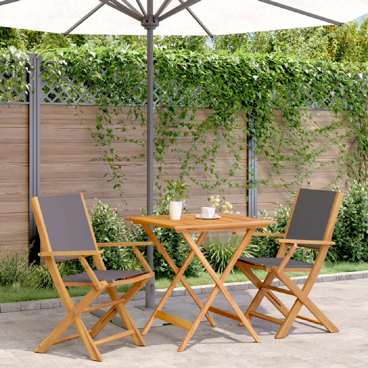 Non Communiqué Gris Vidaxl Ensemble De Bistro 3 Pcs Anthracite Tissu Et Bois Massif, Ensemble De Bistro De Jardin, Ensemble De Balcon, Ensemble 3281881 - Image 3