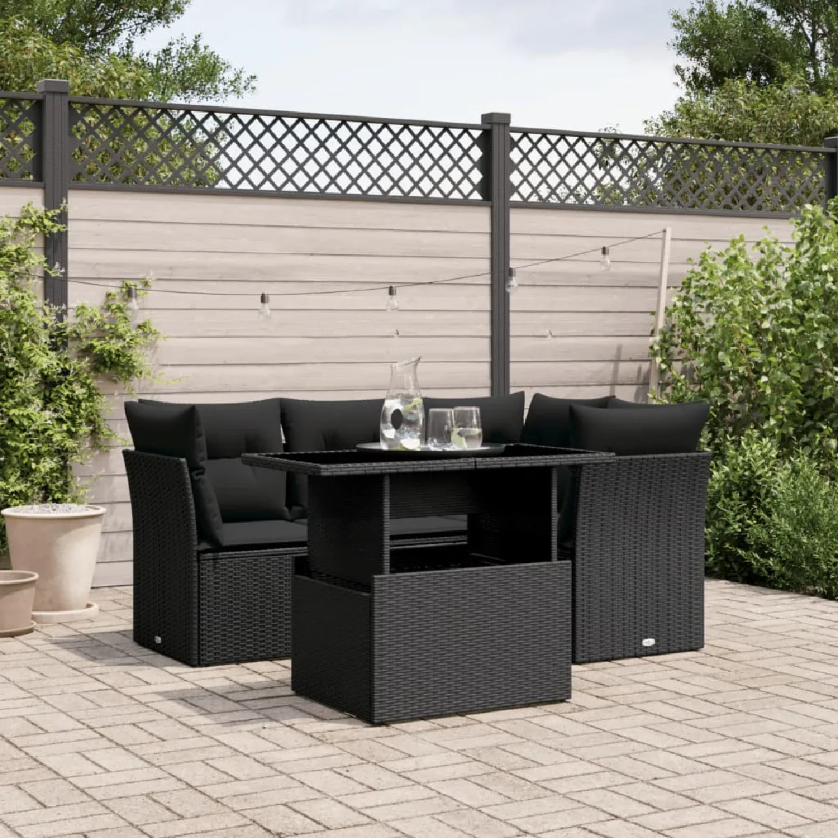 vidaXL - Salon de jardin modulable - Résine tressée - Noir - 4 personnes - Image 2