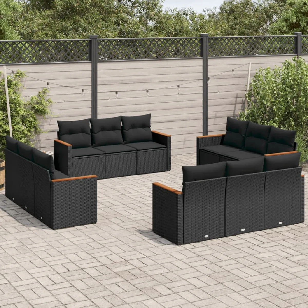 vidaXL Salon de jardin 12 pcs avec coussins - Noir