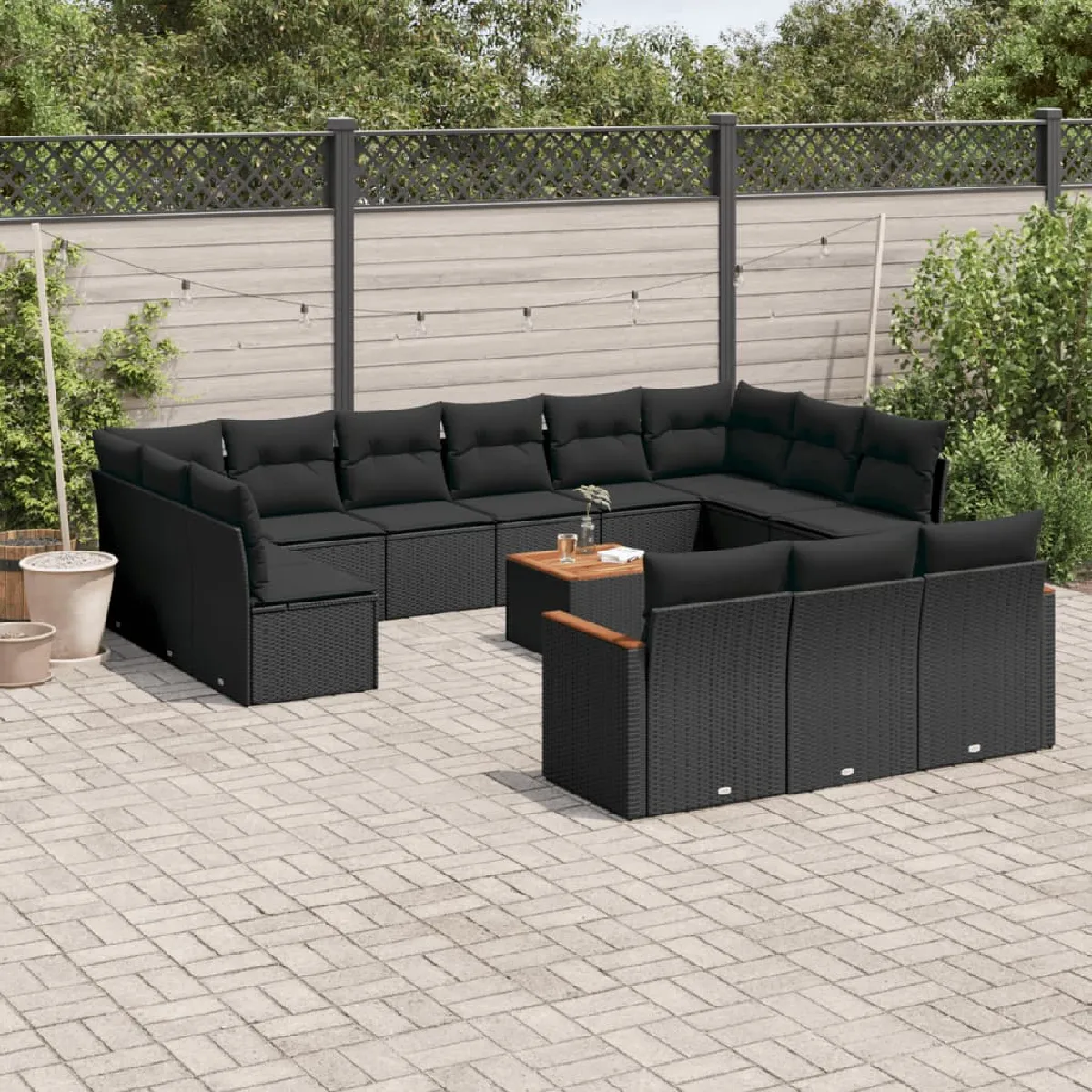 VIDAXL Salon de jardin  avec coussins, 14 pcs - Noir - R&eacute;sine tress&eacute;e